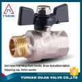 Black handle and nickel plated body with double sided threads used to meter high light brass ball valve